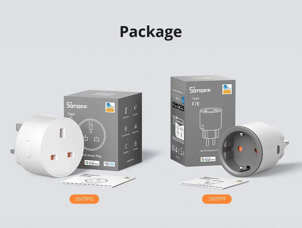 SONOFF Smart Socket S60 TPF EU WiFi 16A Smart Plug With Energy Monitoring Remote Control Timer Voice Control Smart Scene Current - Luvia