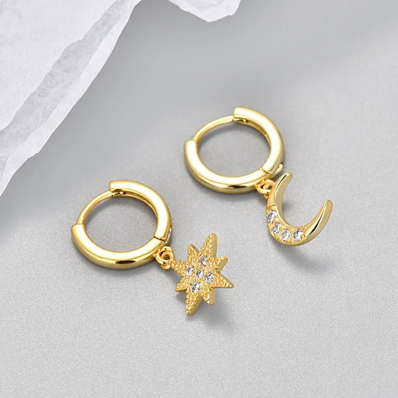 Fashion Stainless Steel Zircon Star Hoops Earrings For Women Vintage Crystal Zirconia Circle Earrings Punk Unisex Rock Jewelry - Luvia
