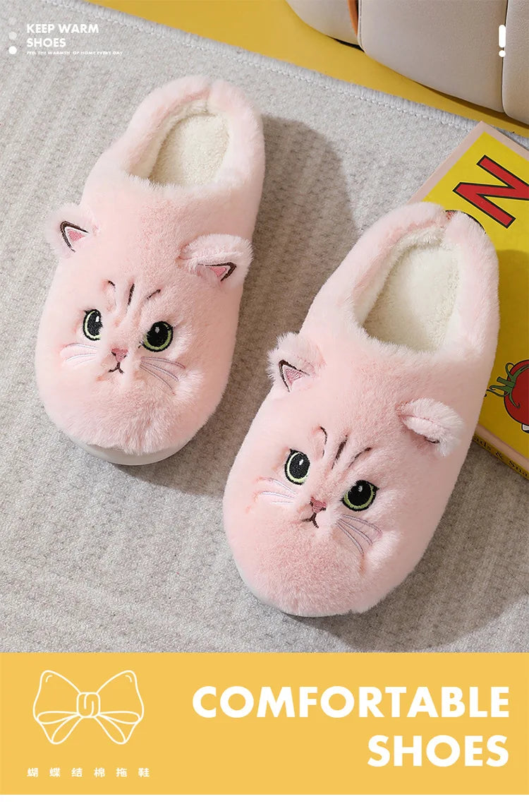 Winter Warm Slipper Women House Fuzzy Cat Cartoon Fur Plush Indoor Lazy Female Thermal Home Shoe Furry Funny Flat flip flop