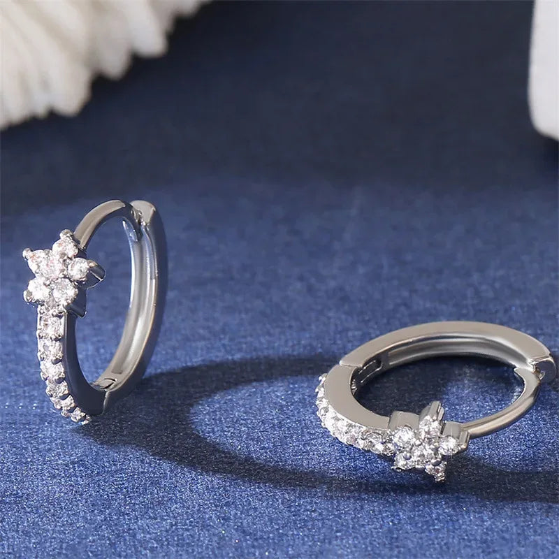Fashion Stainless Steel Zircon Star Hoops Earrings For Women Vintage Crystal Zirconia Circle Earrings Punk Unisex Rock Jewelry - Luvia