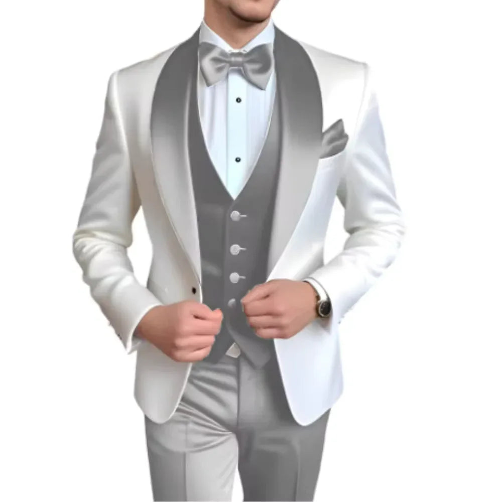 Formal 3 Piece Men's Suits Elegant Full Set Single Breasted Shawl Lapel Blazer Party Outwear Homme Costume（Jacket+Pants+Vest) - Luvia