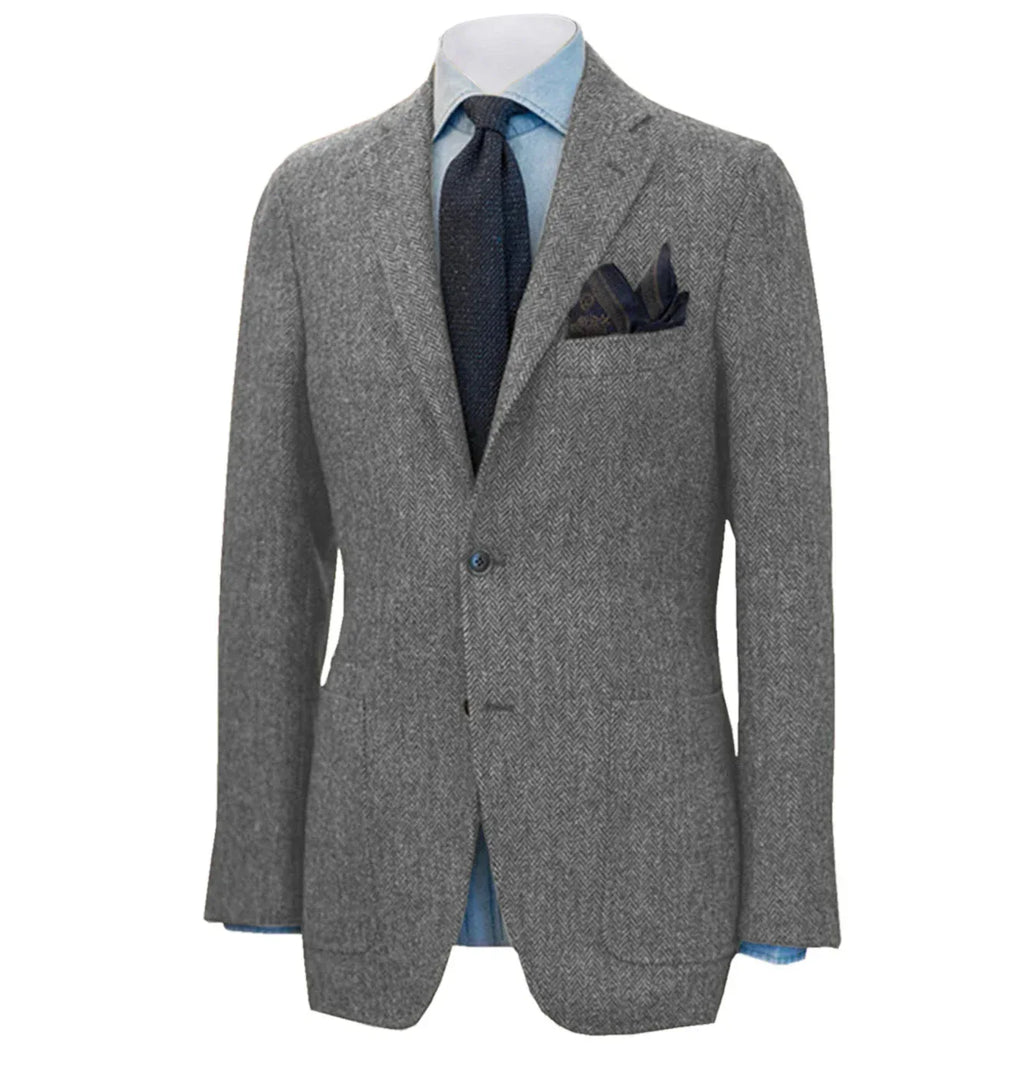 Men's Suit Brown Blazer Prom Tuxedos Herringbone Wool Tweed Single Breasted Formal Bussiness Wedding Groom's Jacket (Only Coat) - Luvia