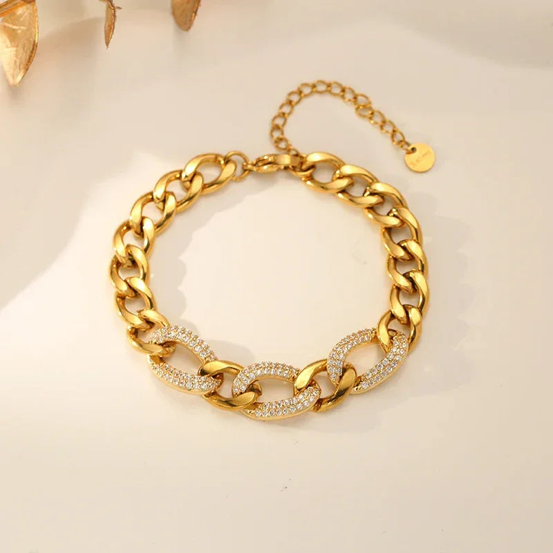 EILIECK 316L Stainless Steel Sparkling Rhinestone Chain Bracelet Bangles For Women Trendy Wrist Chain Waterproof Jewelry Gift - Luvia