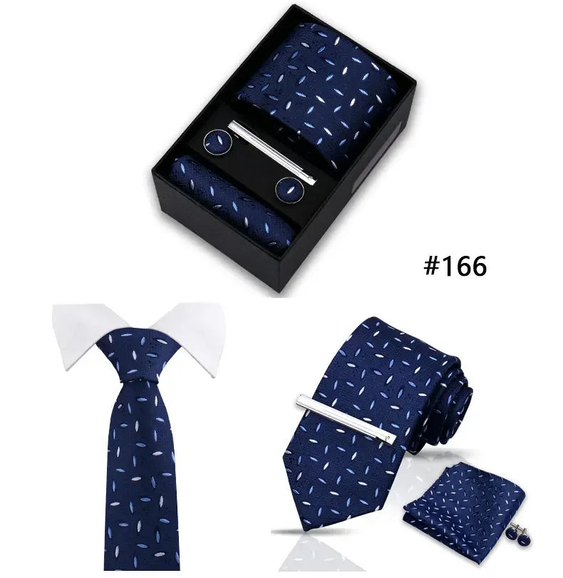 Tie Set For Men Necktie Fashion Wedding Cufflinks Box Gift Tie Clip Men Pocket Square Necktie Luxury Business Wholesale Gravatas - Luvia