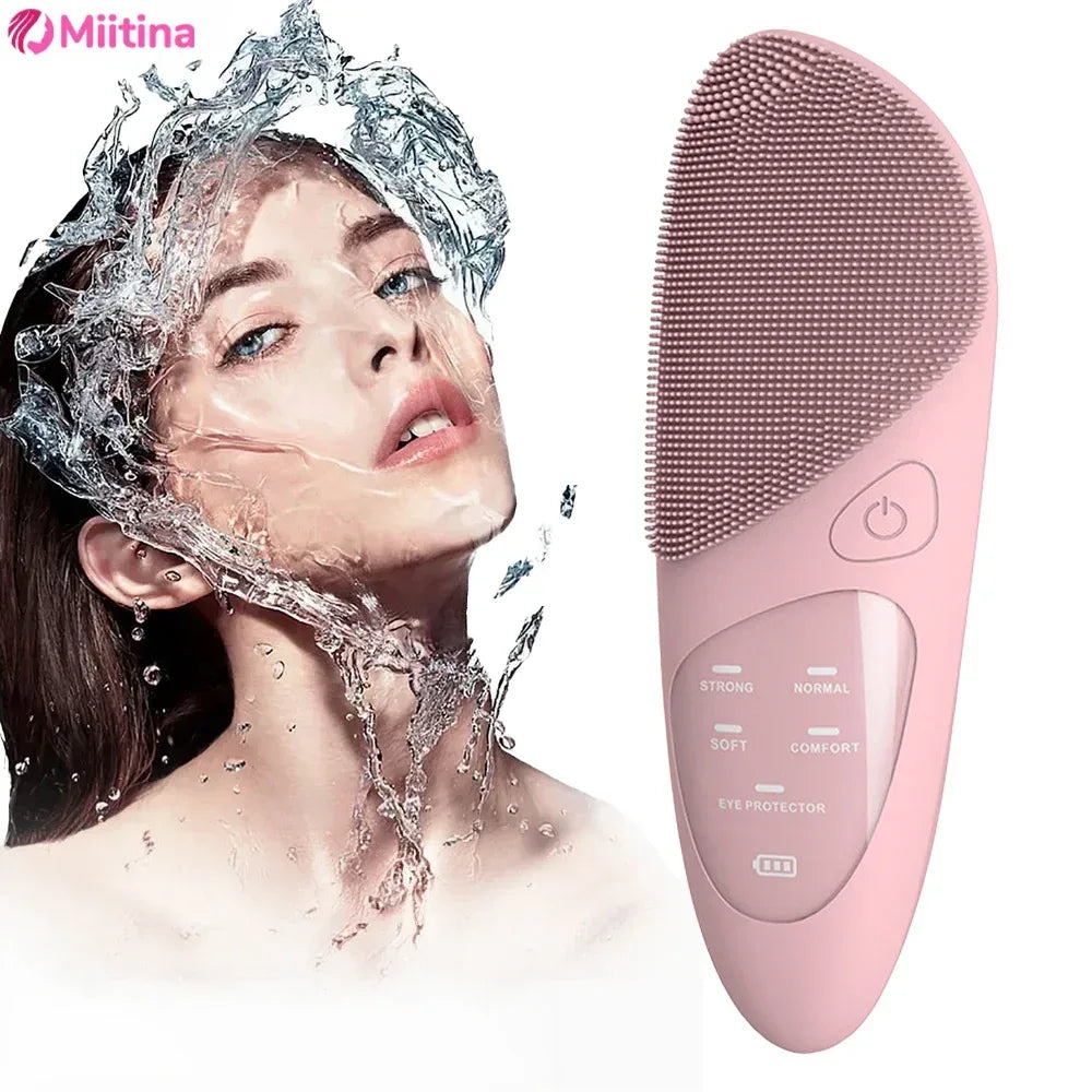 Electric Face Cleansing Brush Ultrasonic Facial Cleansing Brush Vibration Massager SkinCare Deep Pore Waterproof Silicone Brush - Luvia