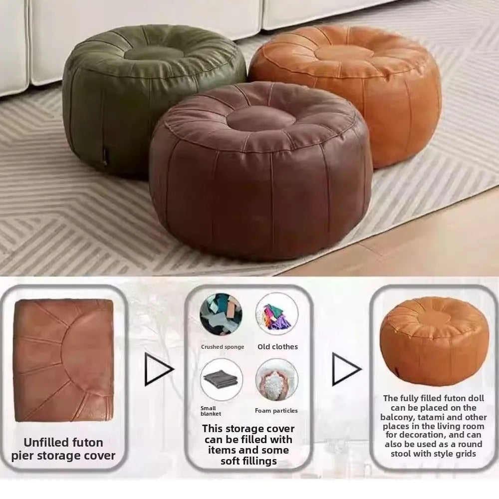 PU Leather Unstuffed Storage Leg Bench Need to Fill Clothes Large Capacity Storage Pouf Round Nordic Sofa Footstool Living Room