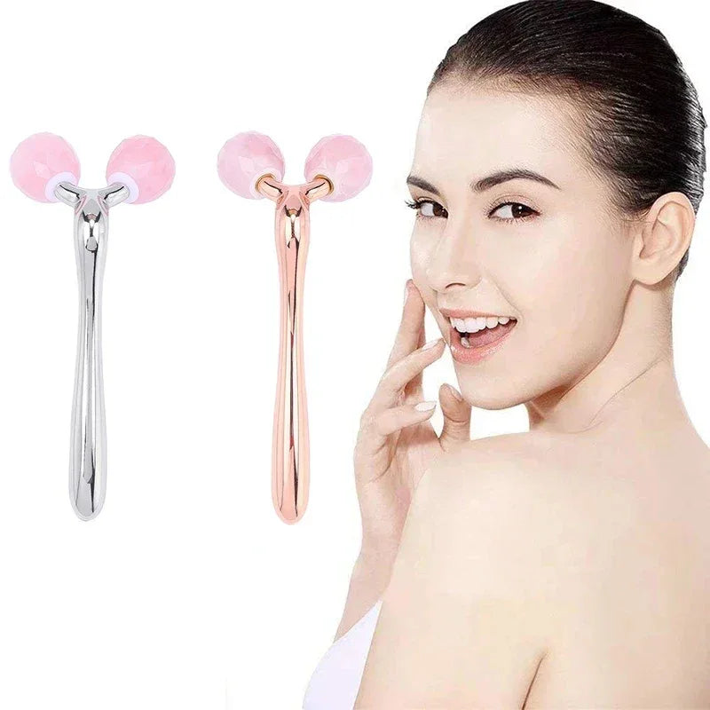 Rose Quartz Jade Roller Facial Massager 3D Massage Face Roller Face-lift Skin Care Tool Thin Face Chin Neck Body Wrinkle Remover - Luvia