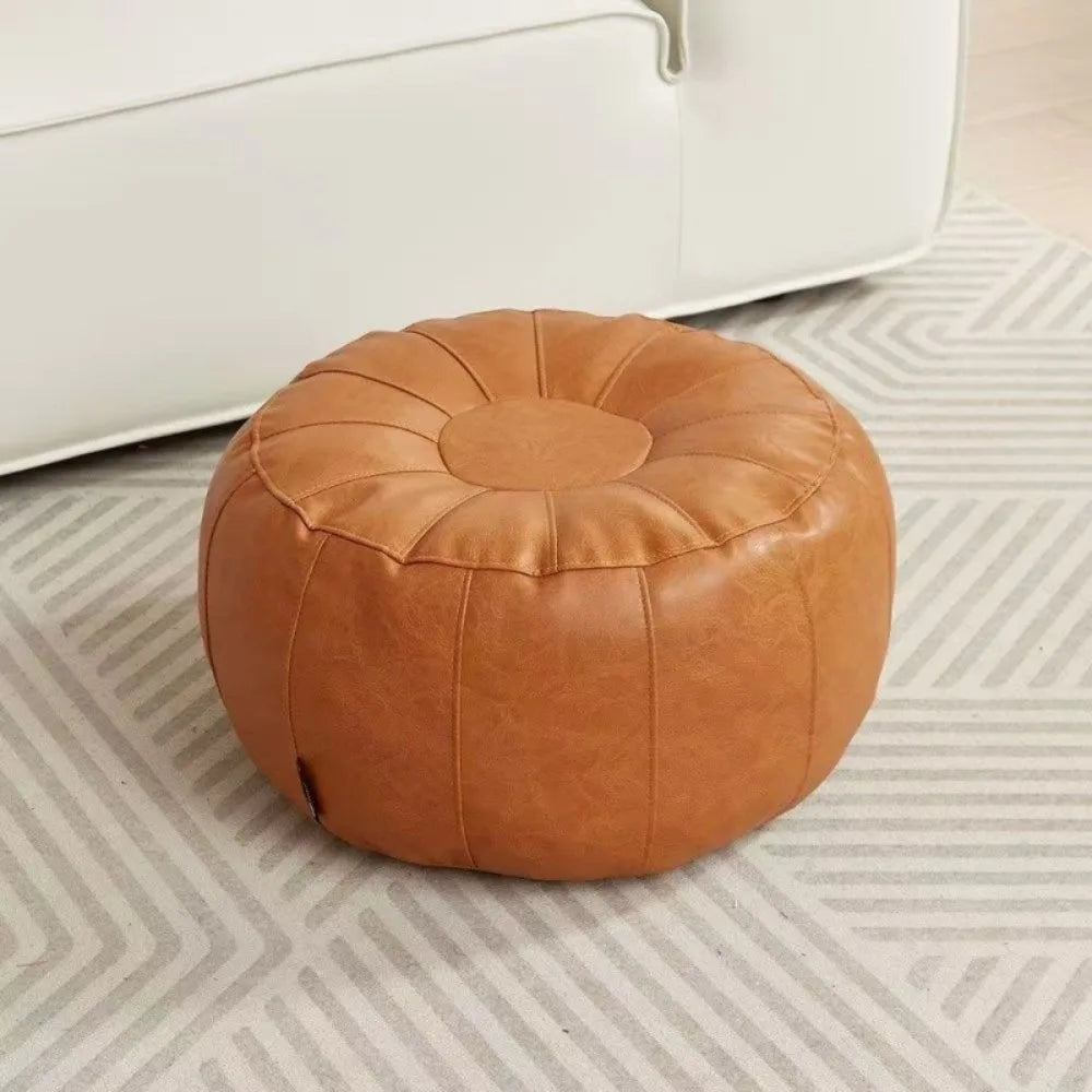PU Leather Unstuffed Storage Leg Bench Need to Fill Clothes Large Capacity Storage Pouf Round Nordic Sofa Footstool Living Room