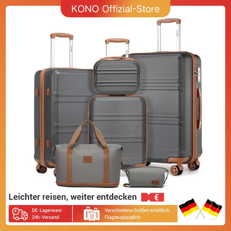 KONO 6-piece beauty case, cosmetics case, hand luggage and toilet bag travel bag and luggage set