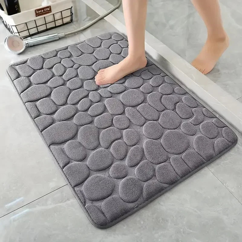 Embossed Bath Mat Non Slip Absorbent Quick Drying Machine Washable Cobblestone Floor Mats for Bathroom and Shower