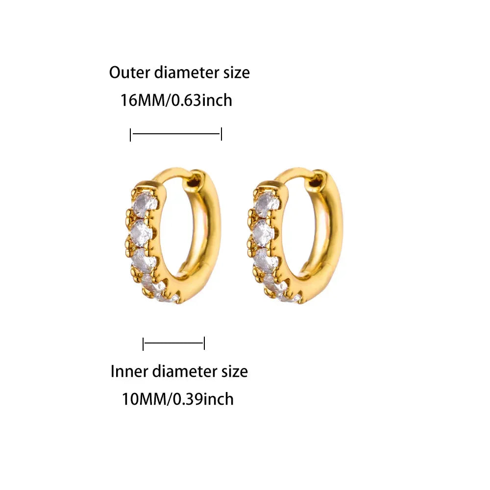Cubic Zirconia Round Hoop Earrings - Stainless Steel - Luvia