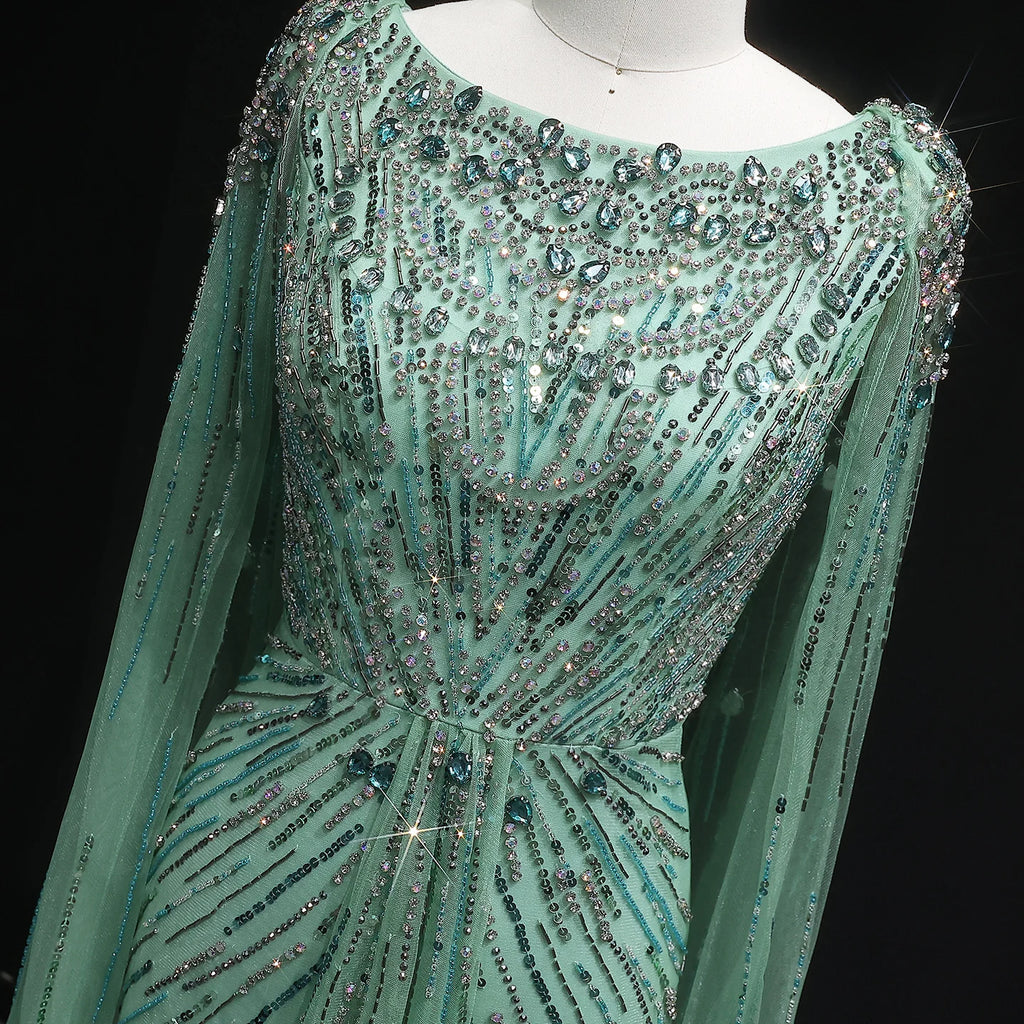 Sharon Said Luxury Gold Mermaid Evening Dress With Cape Sleeve  for Women Wedding Party Lilac Prom Gown Arabic SS549 Customized