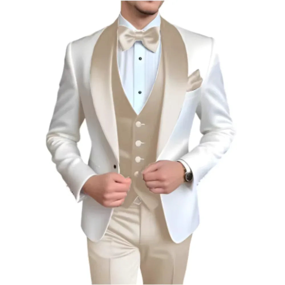 Formal 3 Piece Men's Suits Elegant Full Set Single Breasted Shawl Lapel Blazer Party Outwear Homme Costume（Jacket+Pants+Vest) - Luvia