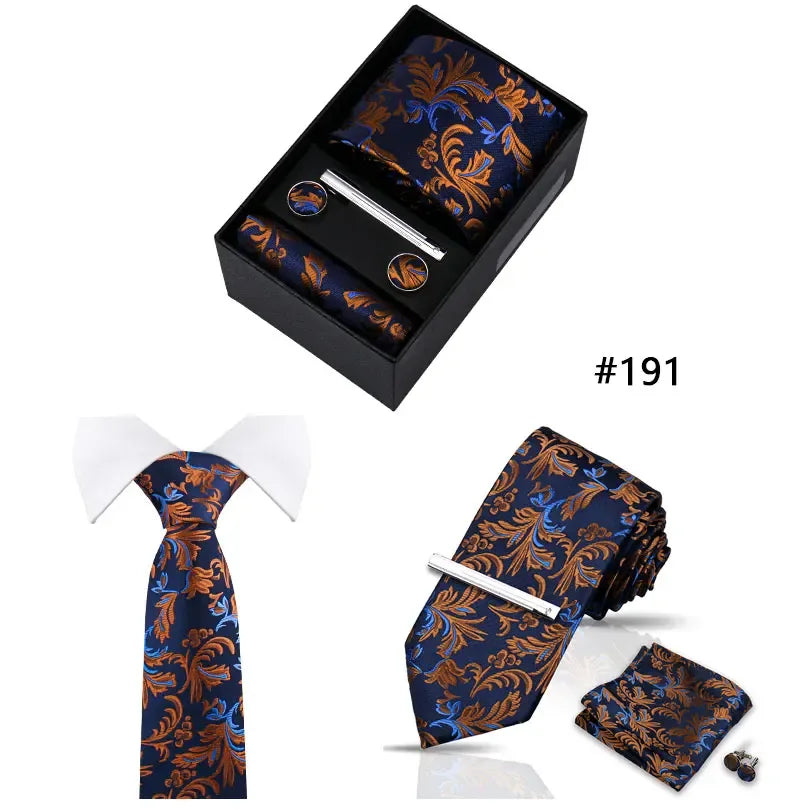 Tie Set For Men Necktie Fashion Wedding Cufflinks Box Gift Tie Clip Men Pocket Square Necktie Luxury Business Wholesale Gravatas - Luvia