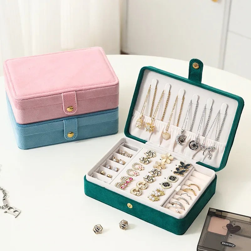 1pc Elegant Velvet Jewelry Organizer Box Portable Necklace Bracelet Earrings Rings Display Storage Boxes for Travel or Home Use - Luvia