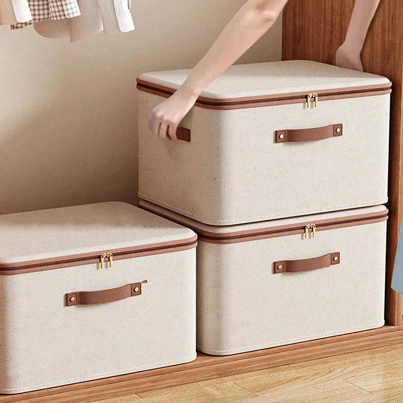 Foldable Clothes Storage Box, Closet Organizer Container with Handle and Zipper,Suitable for Wardrobe, Closet,Blanket (Washable) - Luvia