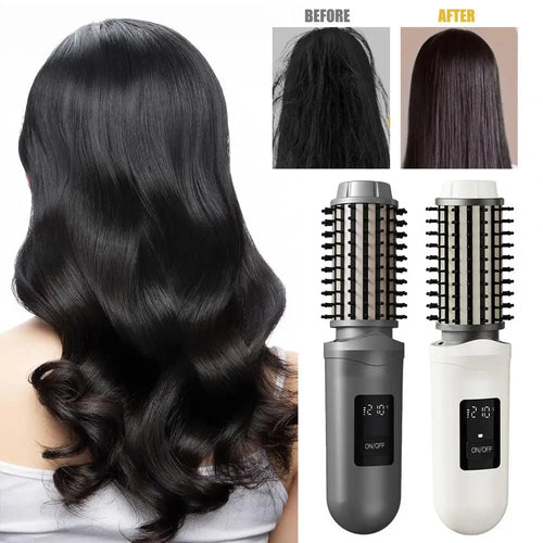 Cordless Hair Curling Iron Brush USB Rechargeable Travel Heated Round
