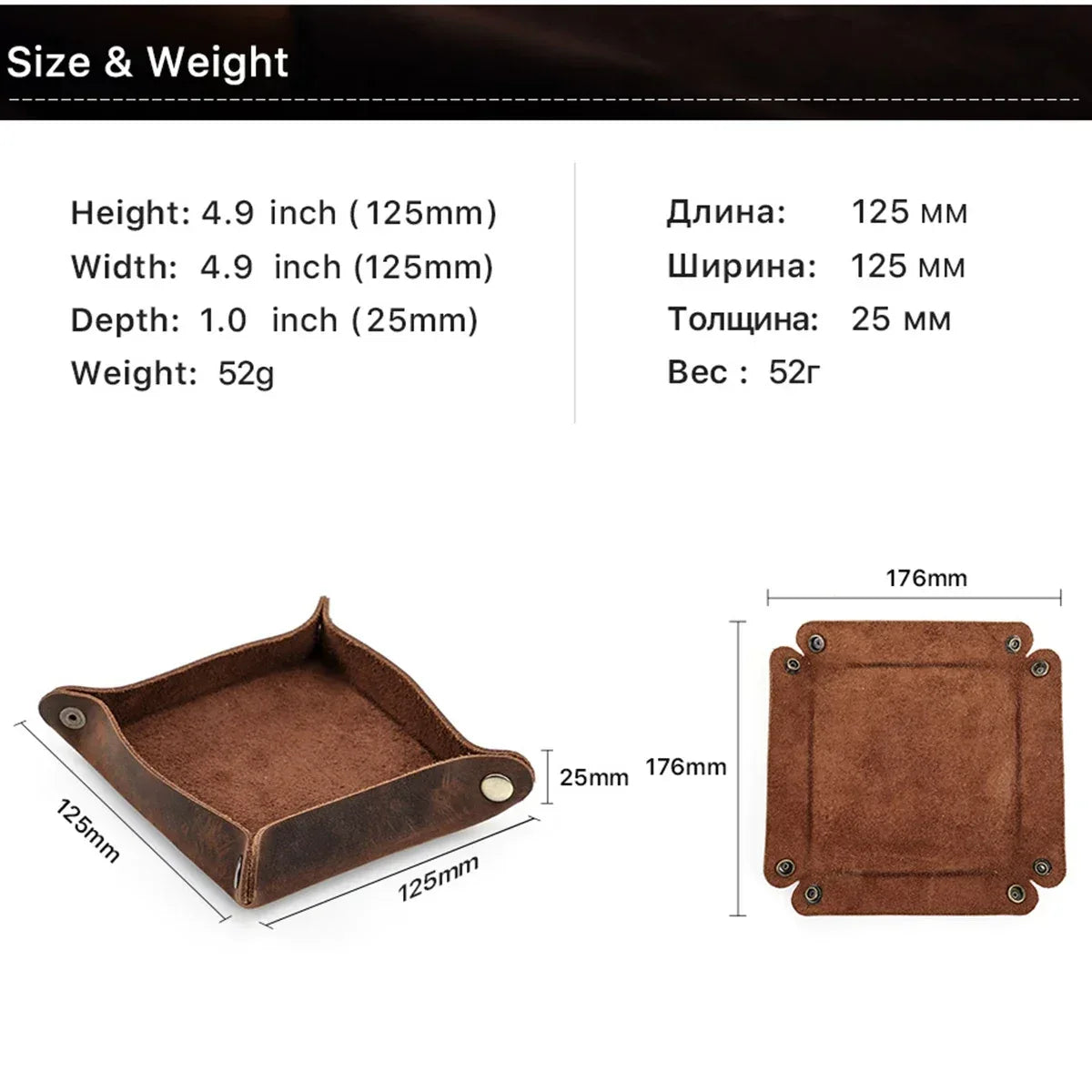 Creative Genuine Leather Valet Snap Tray Home Ofiice Desk Organizer Jewelry Pen Key Coin Desktop Storage Tray Folding Storage - Luvia