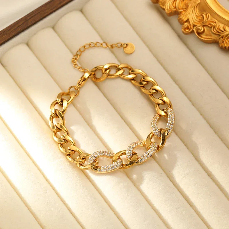 EILIECK 316L Stainless Steel Sparkling Rhinestone Chain Bracelet Bangles For Women Trendy Wrist Chain Waterproof Jewelry Gift - Luvia
