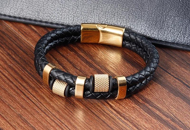 Charm Braid Rope Bracelet For Men Stainless Steel Magnetic Buckle Genuine Leather Bracelets & Bangles Male Female Jewelry - Luvia