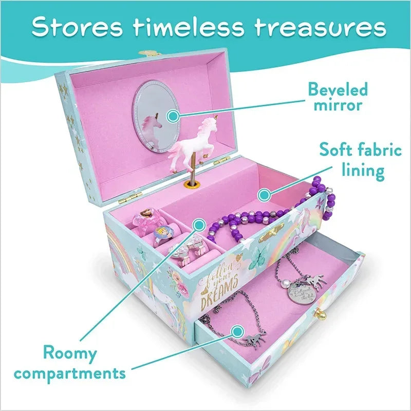 Music Box Christmas Fantasy Rotating Unicorn Ballet Girl Children's Music Box New Year Birthday Gift Multifunctional Jewelry Box - Luvia