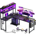 L Shaped Desk Gaming Desk with LED Light & Power Outlet, 53 Inch Reversible L Shaped Computer Table with Shelf & Storage Ba