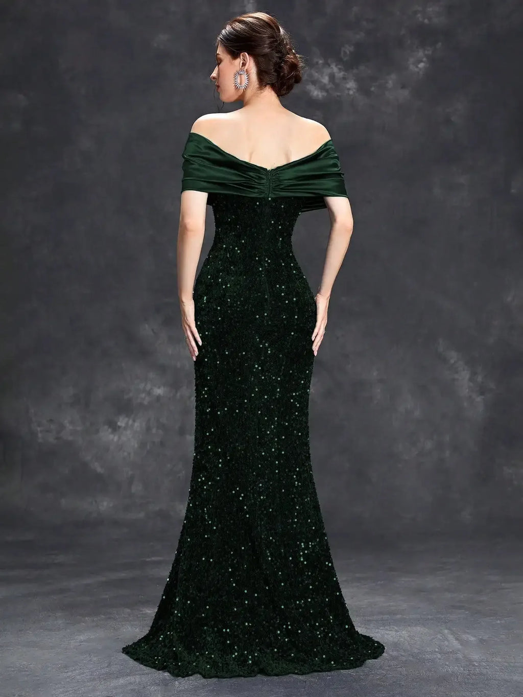 Mgiacy Line neck pleated tint sequin velvet fishtail Dress Evening Gown Ball dress Party dress Bridesmaid dress - Luvia