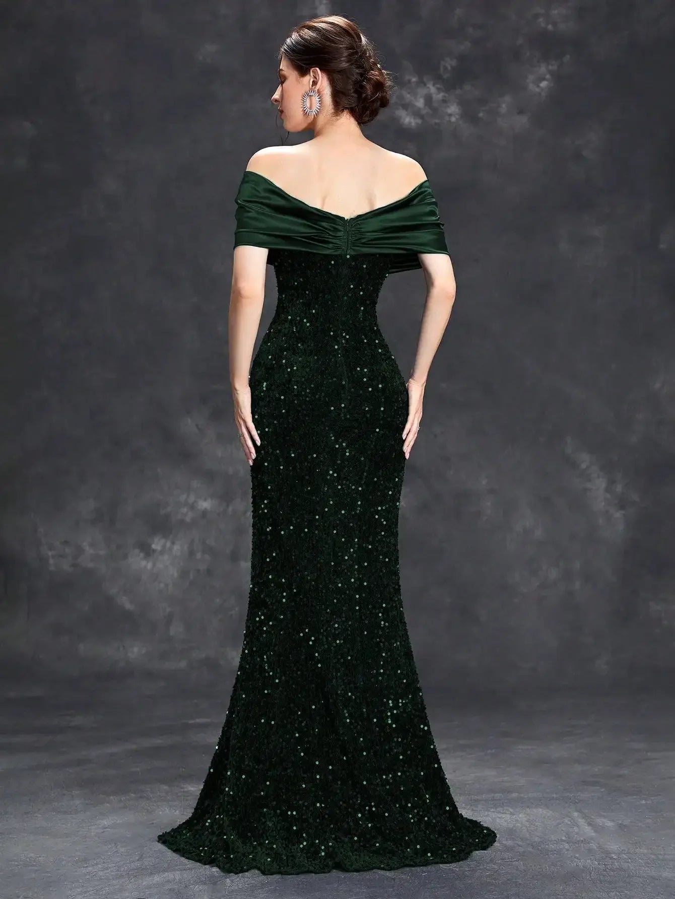 Mgiacy Line neck pleated tint sequin velvet fishtail Dress Evening Gown Ball dress Party dress Bridesmaid dress - Luvia