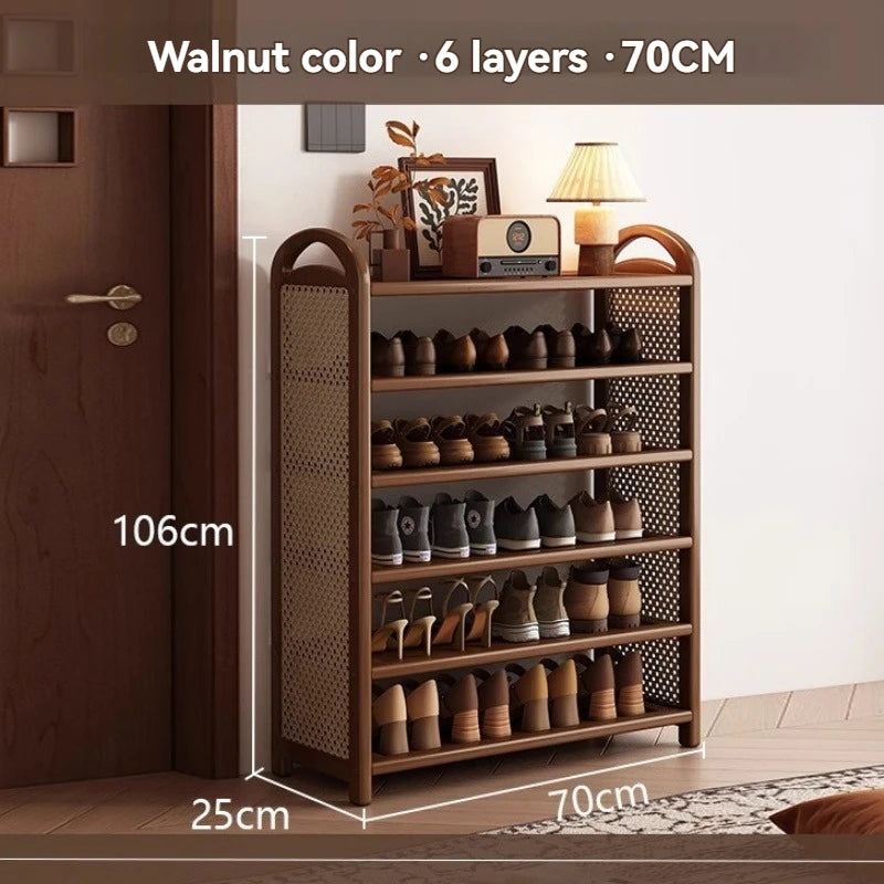 Multi layer shoe rack, retro style rattan woven simple home door shoe cabinet, large capacity storage rack for entrance doors