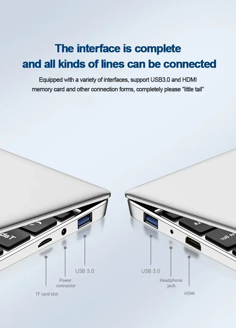 Ultra Slim Windows 11 Laptop Computer 14.1" 12GB RAM 512GB 1TB SSD Intel N4000 Notebook Gamer 1920*1080 Office Study Computer PC