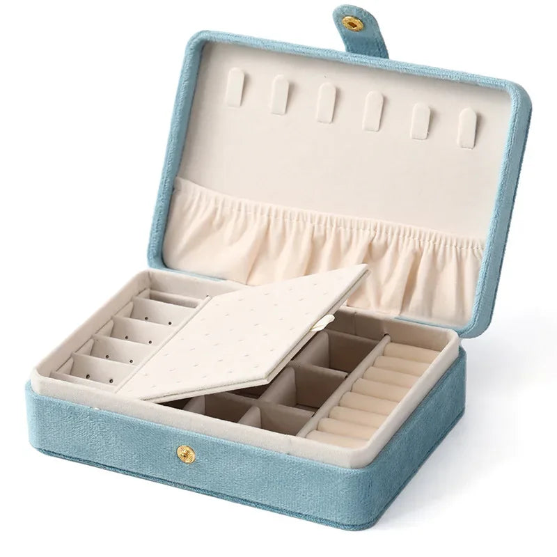 1pc Elegant Velvet Jewelry Organizer Box Portable Necklace Bracelet Earrings Rings Display Storage Boxes for Travel or Home Use - Luvia