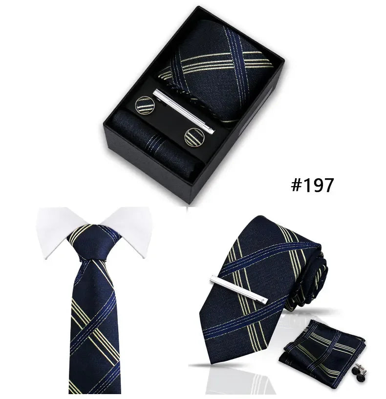 Tie Set For Men Necktie Fashion Wedding Cufflinks Box Gift Tie Clip Men Pocket Square Necktie Luxury Business Wholesale Gravatas - Luvia
