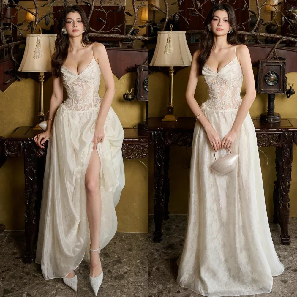 Customized Straight V-Neck Elegant Sexy Fashion Evening Dress and Soft High Quality Bespoke Occasion Gowns Soft Bridal Party - Luvia