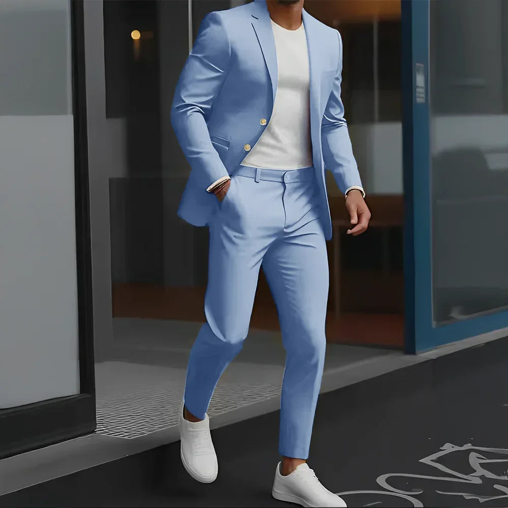 Formal Suit for Mens Business Work Clothes Office Jacket Pants 2-Piece Suit Wedding Groom Tuxedo 2-Button Blazer - Luvia