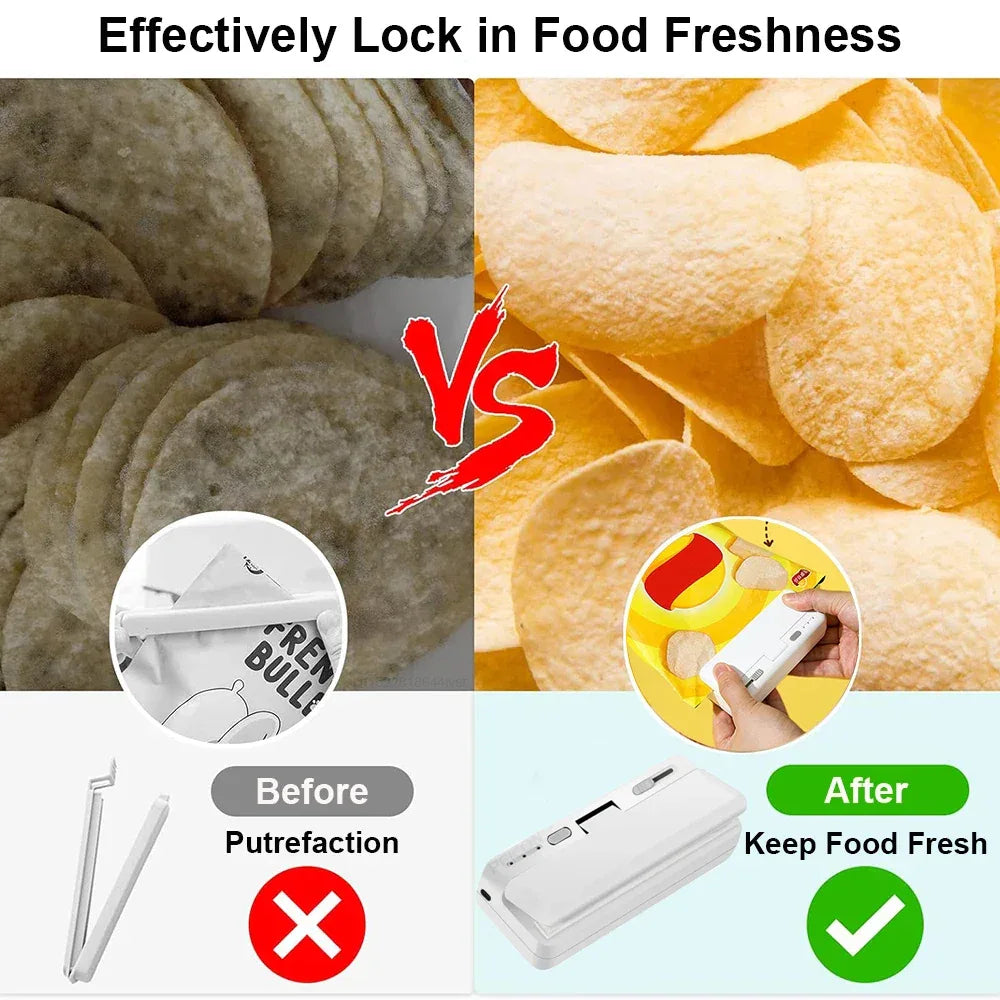 Mini Sealer 2in1 Plastic Bag Sealing Machine Portable Food Package Bags Sealer USB Rechargeable Handheld Plastic Bag Heat Sealer - Luvia