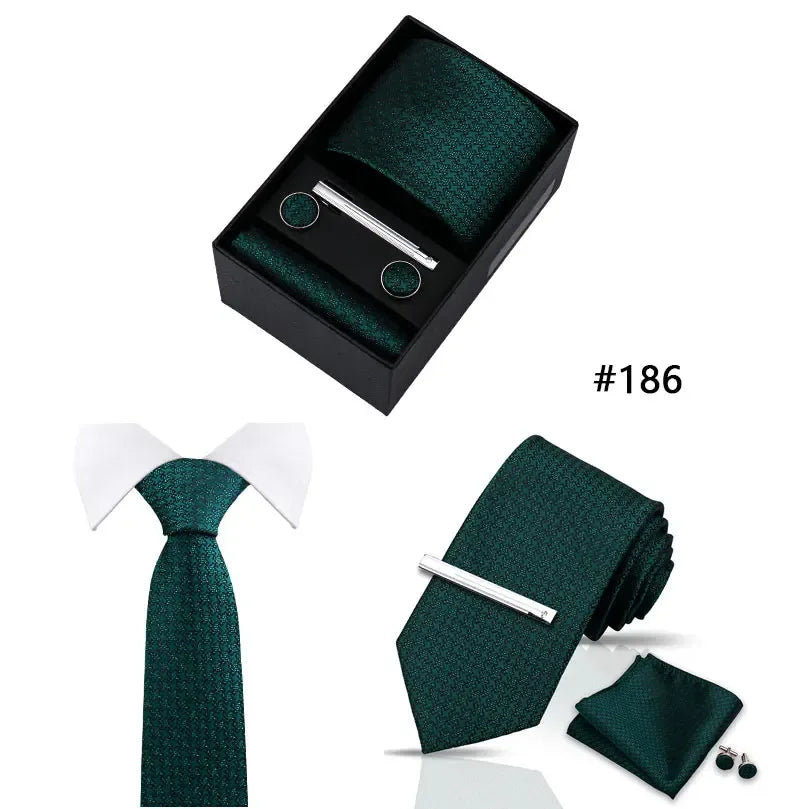Tie Set For Men Necktie Fashion Wedding Cufflinks Box Gift Tie Clip Men Pocket Square Necktie Luxury Business Wholesale Gravatas - Luvia