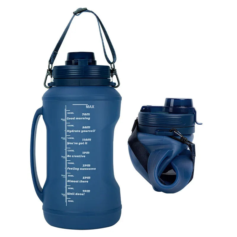 2L/64oz Silicone Water Bottles Collapsible Travel Water Bottle Roll Up Foldable Water Bottles With Straws Travel Camping Hiking - Luvia