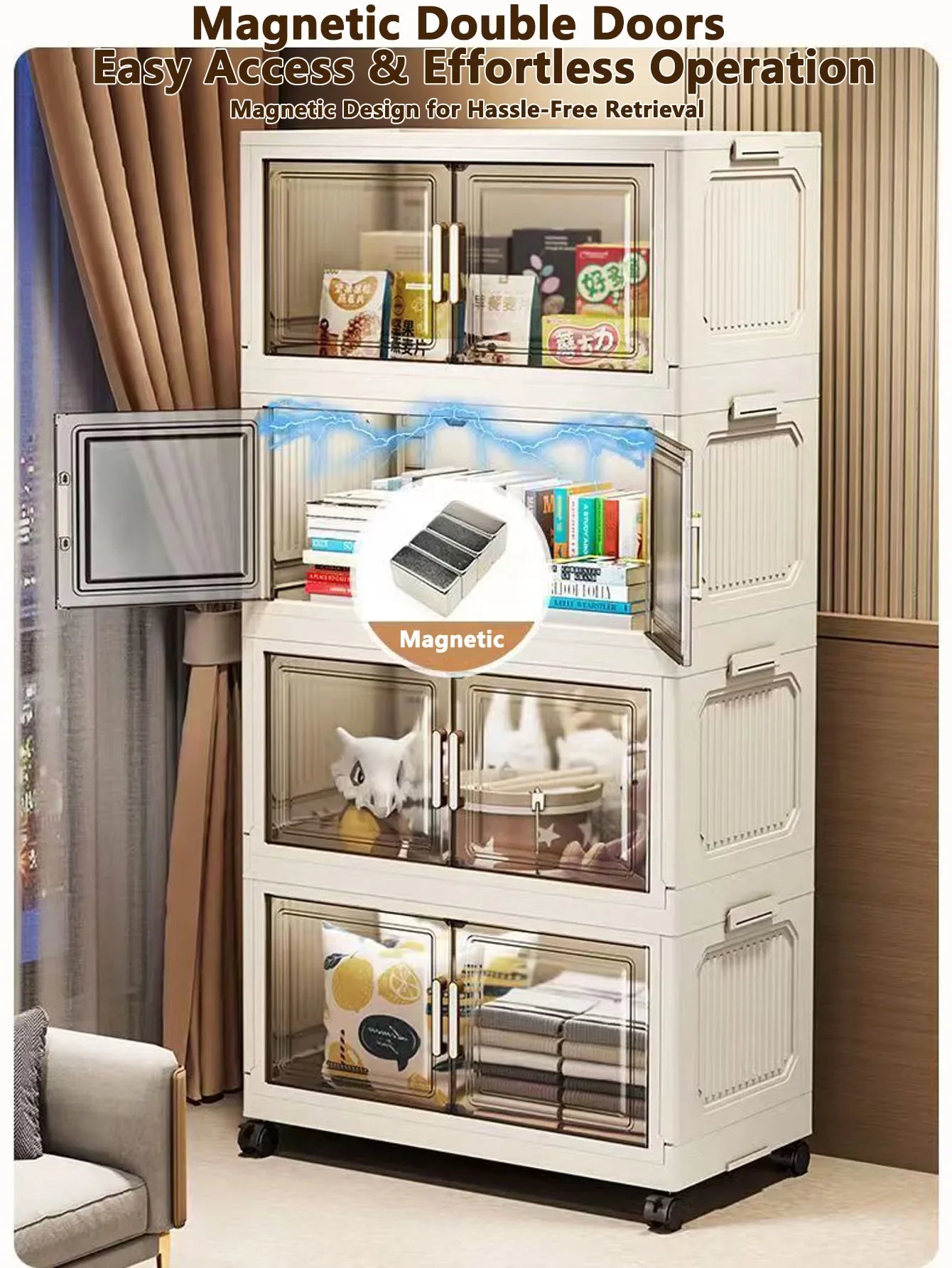 Storage Cabinet Folding Storage Box Home Living Room Toy Cabinet Storage Rack Snack Cabinet Installation-Free Kitchen Storage Cabinet Folding Storage Cabinet Organizer - Luvia