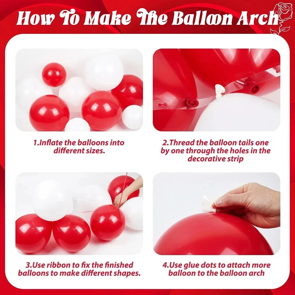 108PCS Red & White Balloon Arch Kit – Perfect for Baby Showers, Weddings, Anniversaries, Engagements, Birthdays, Graduations - Luvia