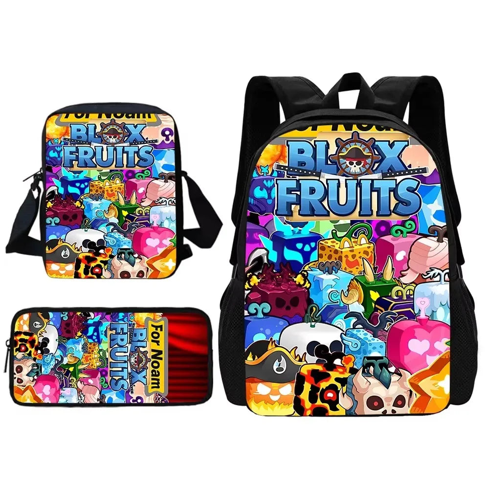 Child School Cartoon Blox Fruits Backpack With Shoulder Bag Pencil Bags School Bags for Boys Girls Best Gift