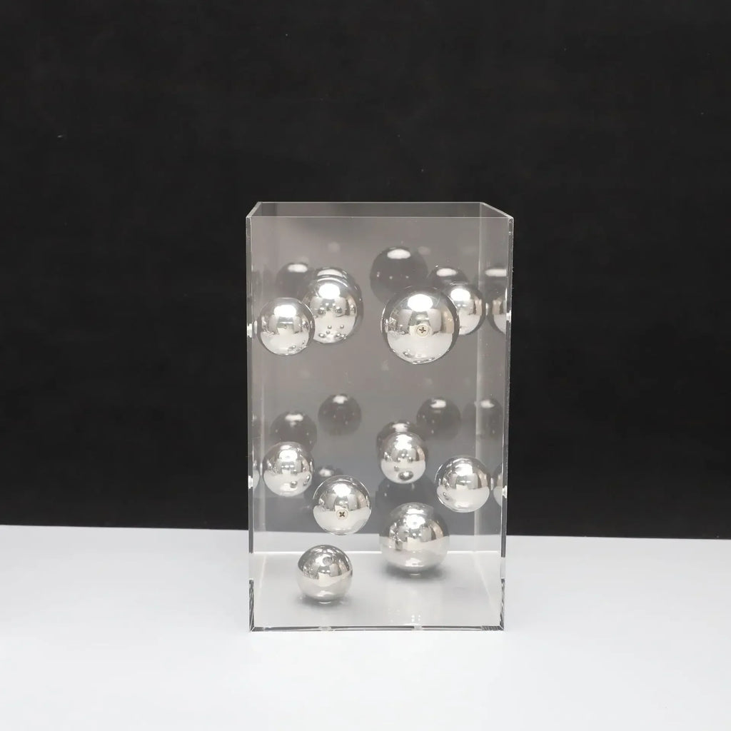 Geometric Metal Ball Art Transparent Acrylic Box Ornaments Modern Minimalist Square Living Room Decorations Desktop Furnishings - Luvia