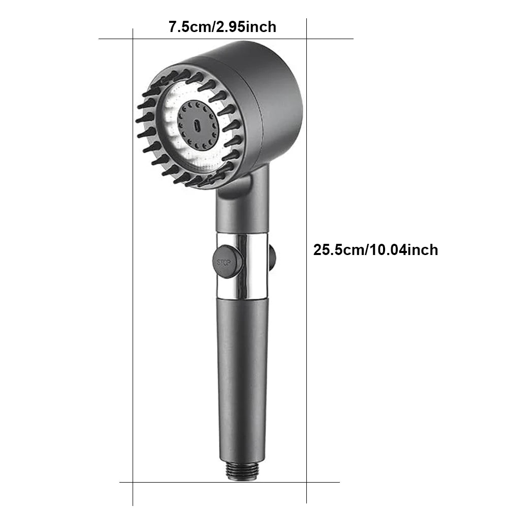 3 Modes Handheld Shower Head with Massage Brush Cotton Filters One-click Stop Water Saving High Pressure Showerhead for Bathroom