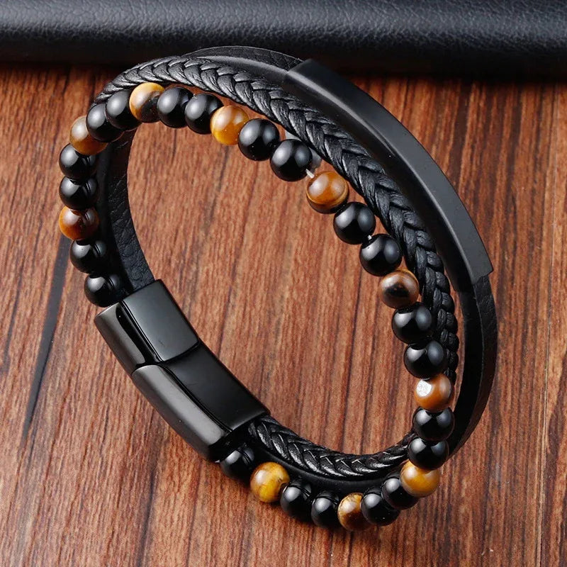 Charm Braid Rope Bracelet For Men Stainless Steel Magnetic Buckle Genuine Leather Bracelets & Bangles Male Female Jewelry - Luvia