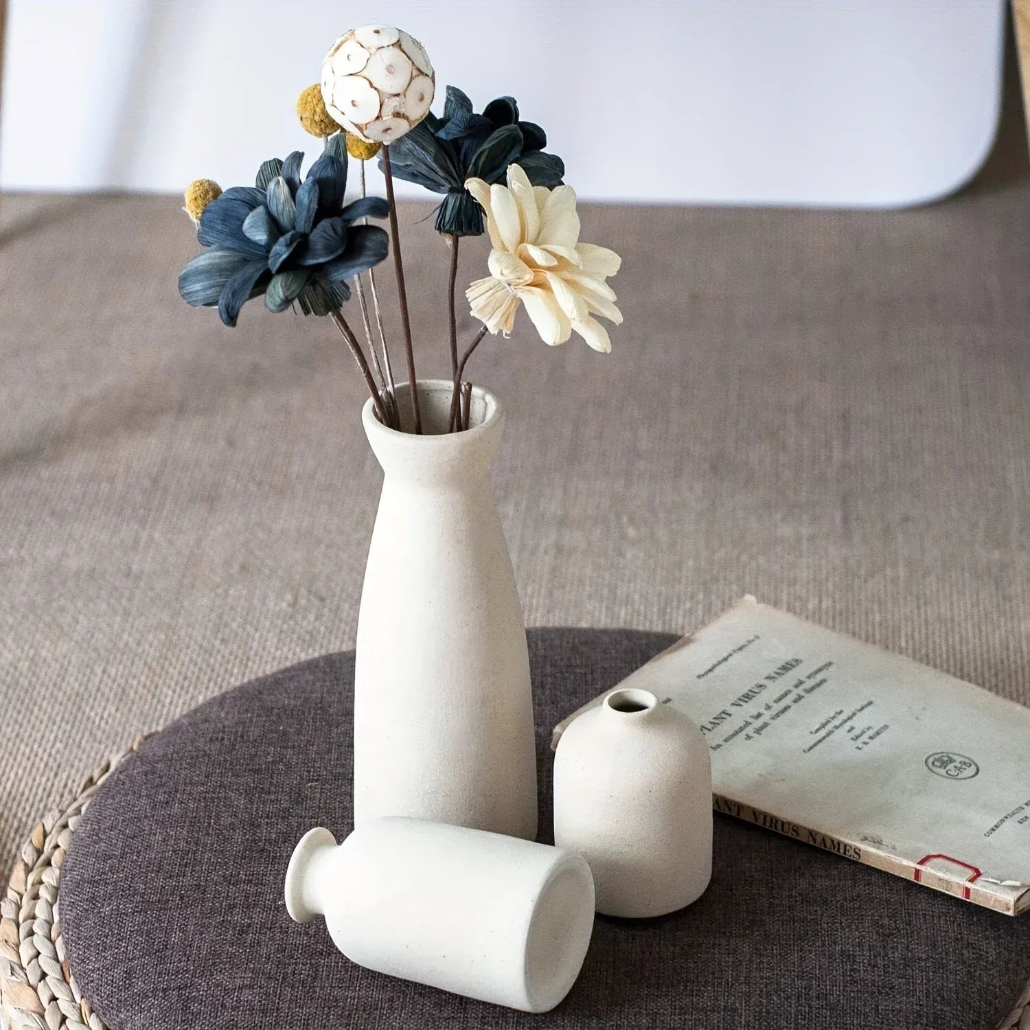 Set of 3 Ceramic Vase, Flower Vases For Rustic Home Decor, Modern Farmhouse Decor, Living Room Decor,Shelf Decor,Table Decor - Luvia