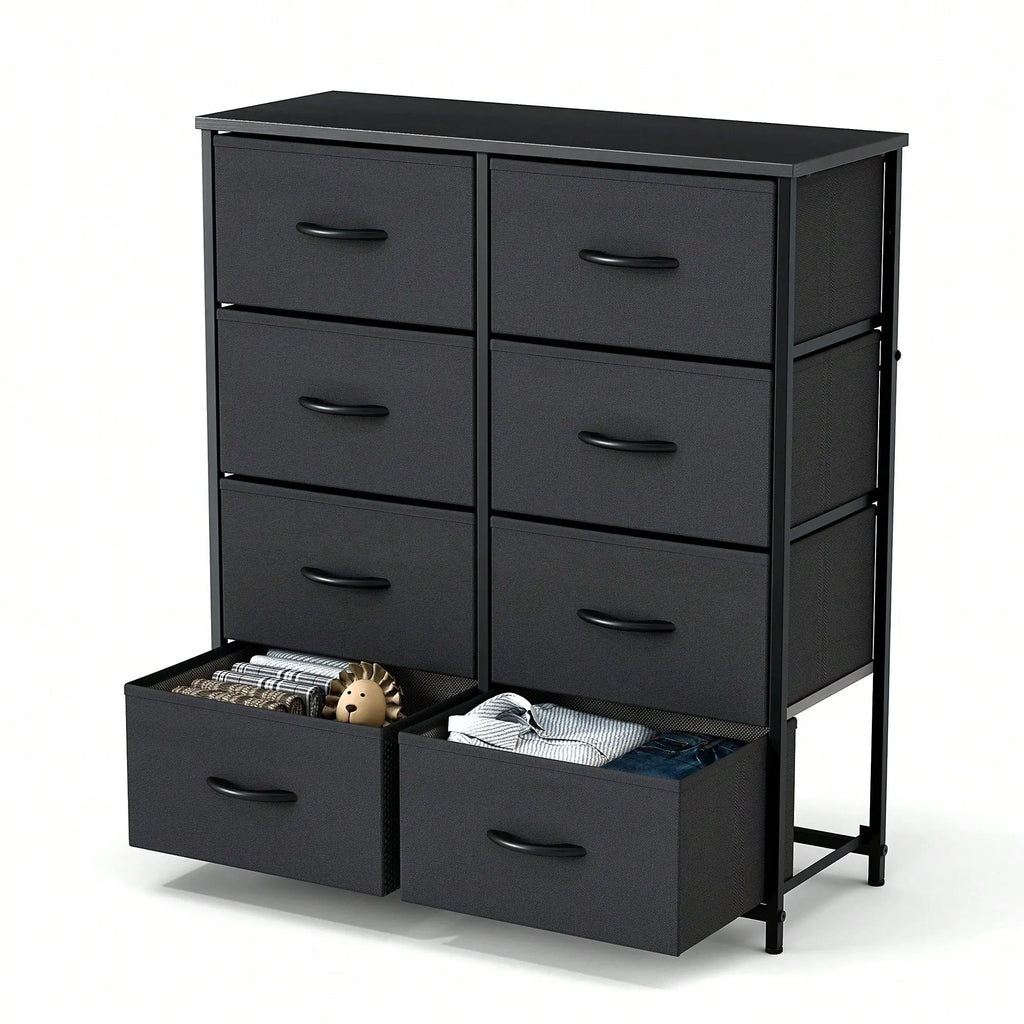 Tall Dresser With 8 Fabric Drawers Organizer Units, Chest Of Drawers For Bedroom With Wooden Top