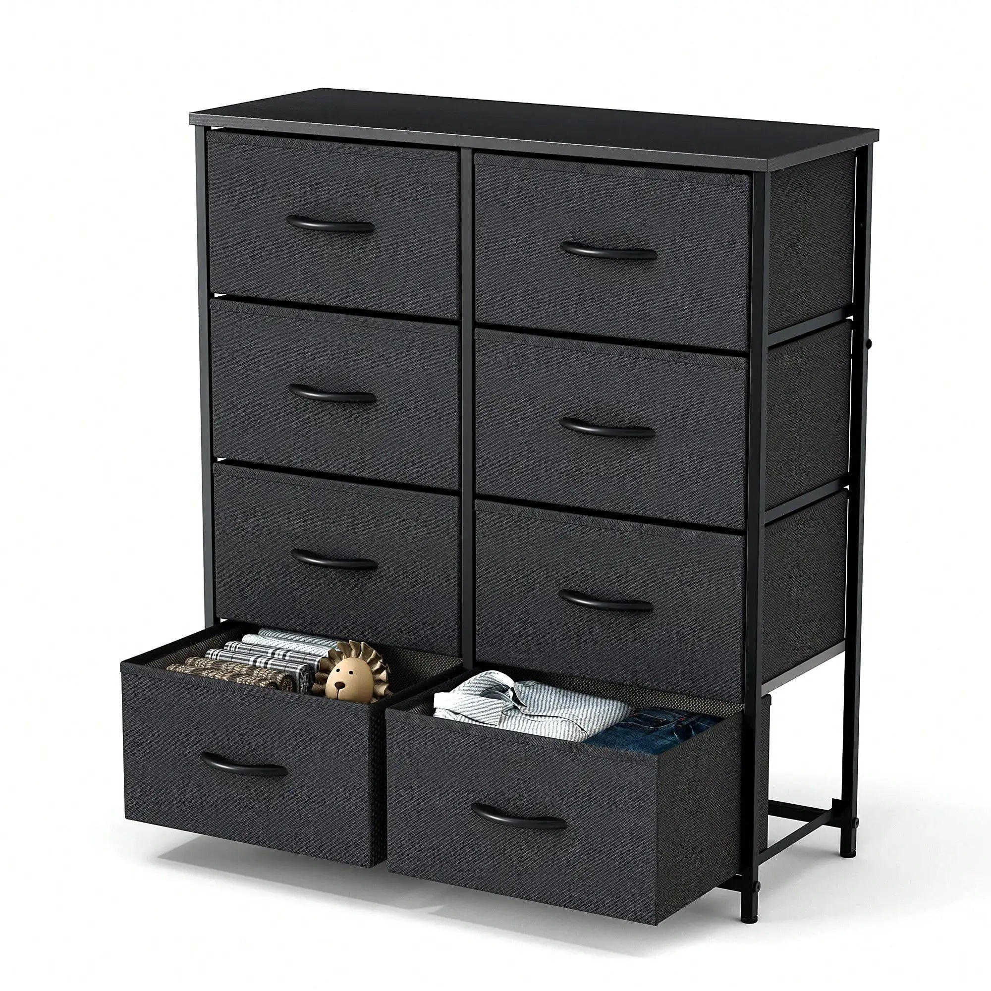 Tall Dresser With 8 Fabric Drawers Organizer Units, Chest Of Drawers For Bedroom With Wooden Top