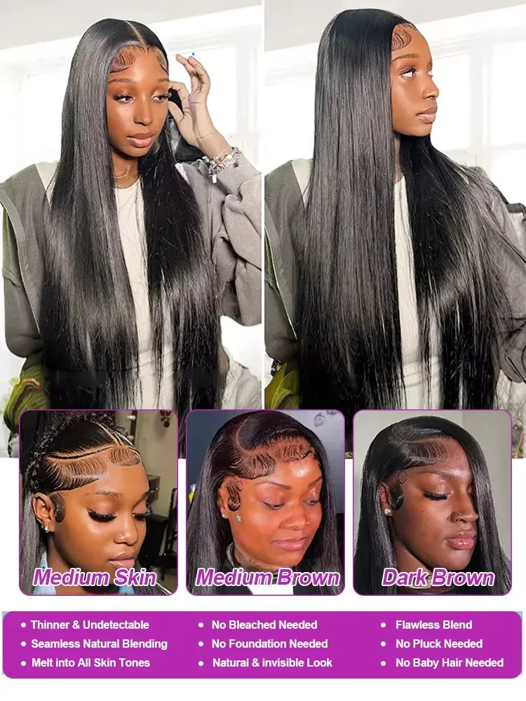 220% High Density 40 Inch 13x4 Bone Straight 13x6 HD Lace Front Human Hair Wigs Brazilian 360 Full Lace Frontal Wig Pre Plucked - Luvia