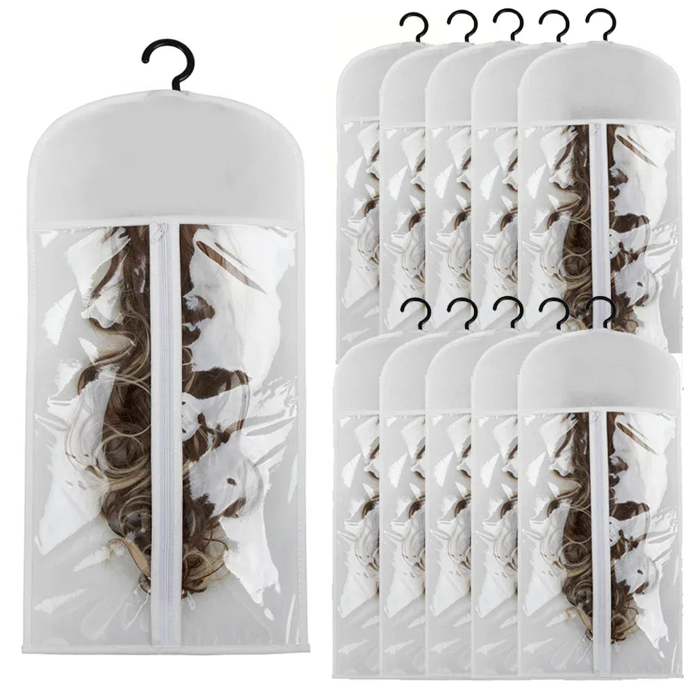10pcs Wall-Mounted Wig Storage Bags,Travel-Friendly Organizer Black, for All Wig Types,Breathable Material - Luvia