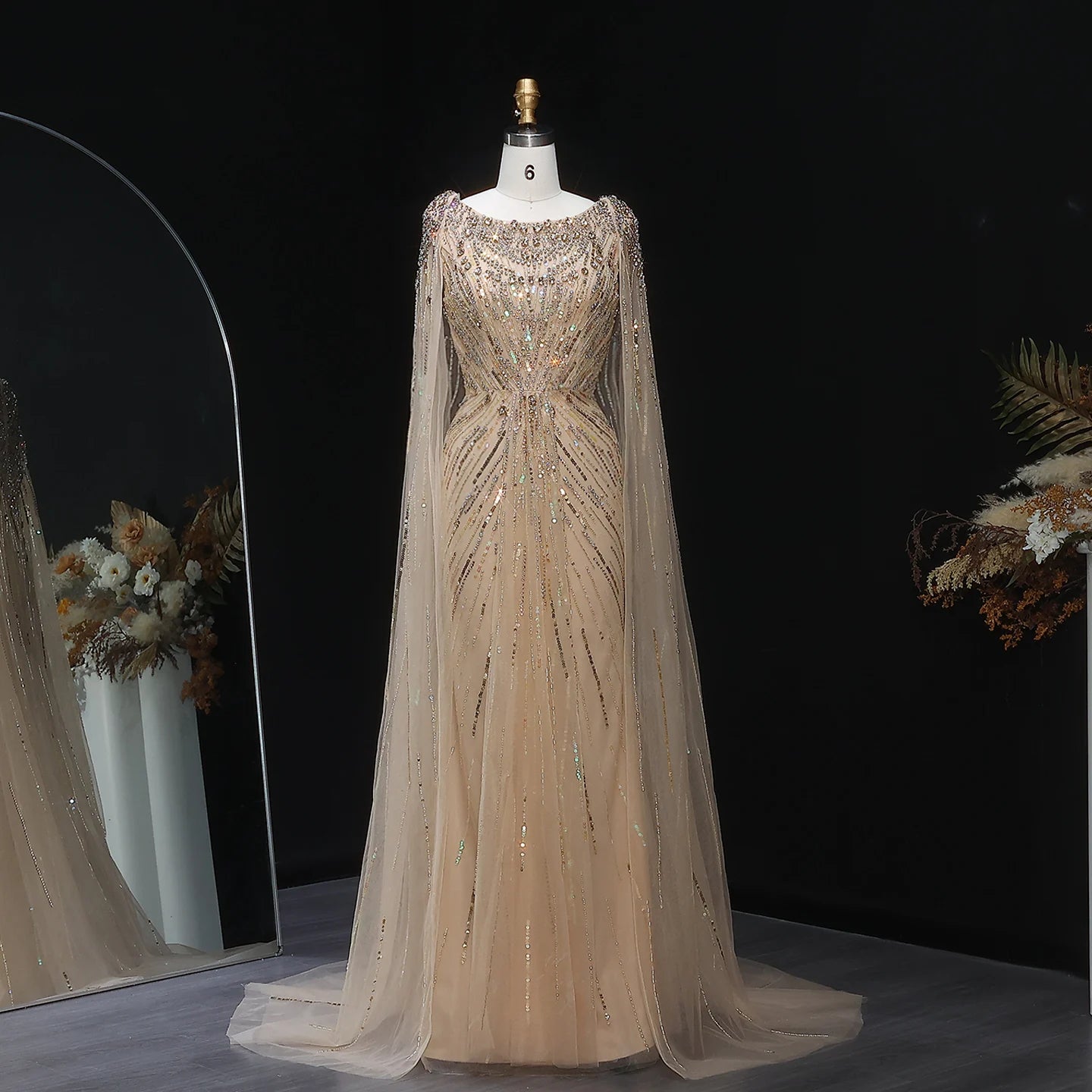 Sharon Said Luxury Gold Mermaid Evening Dress With Cape Sleeve  for Women Wedding Party Lilac Prom Gown Arabic SS549 Customized