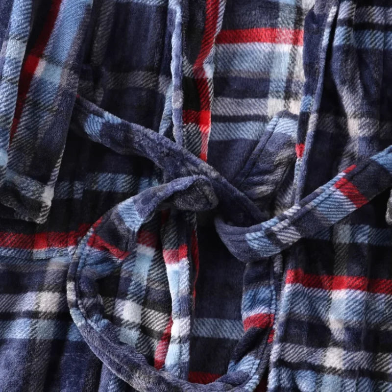 Men's Nightgown Home clothes Robes Winter warmth flannel bathrobe Plaid Pajamas Male lounge sleepwear